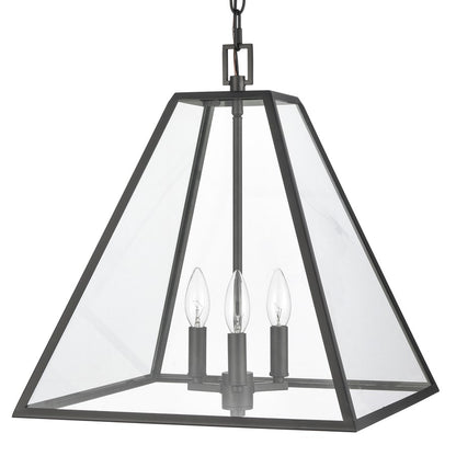 Atlas Lighting Tangent 16in 3-Light Pendant | Modern Matte Black and Clear Glass | Kitchen Island & Dining Room | 16 x 16 x 17.5 in | Model CL11835-BK