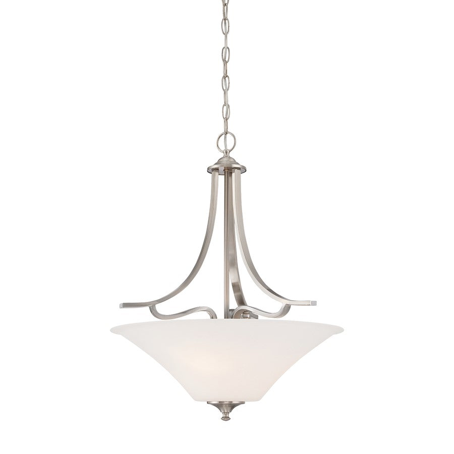 Atlas Lighting Treme 20in 3-Light Pendant | Traditional Brushed Nickel and White Glass | Kitchen Island & Dining Room | Model CL11837-NK