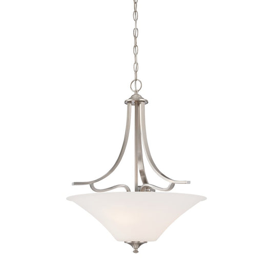 Atlas Lighting Treme 20in 3-Light Pendant | Traditional Brushed Nickel and White Glass | Kitchen Island & Dining Room | Model CL11837-NK