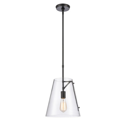 Atlas Lighting Trustle 11in 1-Light Pendant | Modern Industrial Matte Black and Clear Glass | Kitchen Island & Dining Room | Model CL11839-BK