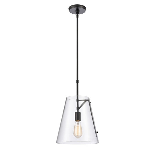 Atlas Lighting Trustle 11in 1-Light Pendant | Modern Industrial Matte Black and Clear Glass | Kitchen Island & Dining Room | Model CL11839-BK
