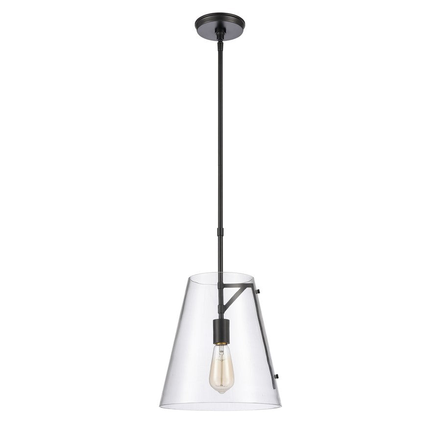 Atlas Lighting Trustle 11in 1-Light Pendant | Modern Industrial Matte Black and Clear Glass | Kitchen Island & Dining Room | Model CL11839-BK