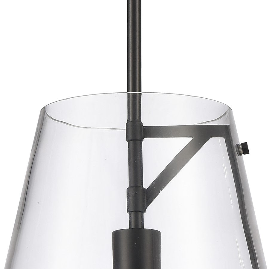 Atlas Lighting Trustle 11in 1-Light Pendant | Modern Industrial Matte Black and Clear Glass | Kitchen Island & Dining Room | Model CL11839-BK