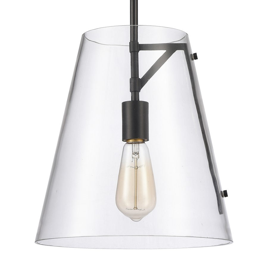 Atlas Lighting Trustle 11in 1-Light Pendant | Modern Industrial Matte Black and Clear Glass | Kitchen Island & Dining Room | Model CL11839-BK