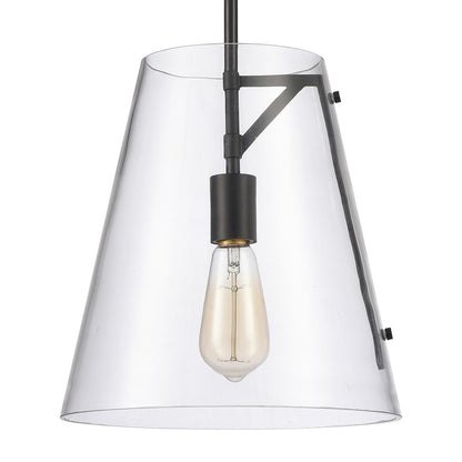 Atlas Lighting Trustle 11in 1-Light Pendant | Modern Industrial Matte Black and Clear Glass | Kitchen Island & Dining Room | Model CL11839-BK