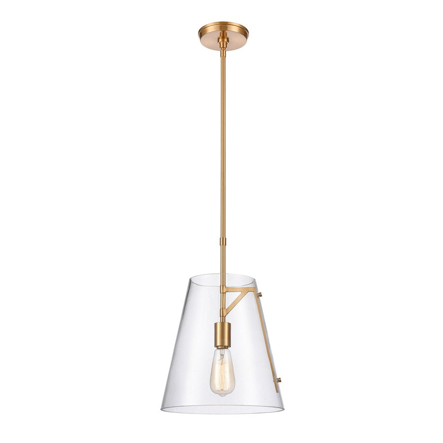 Atlas Lighting Trustle 11in 1-Light Pendant | Modern Industrial Satin Brass and Clear Glass | Kitchen Island & Dining Room | Model CL11839-BS