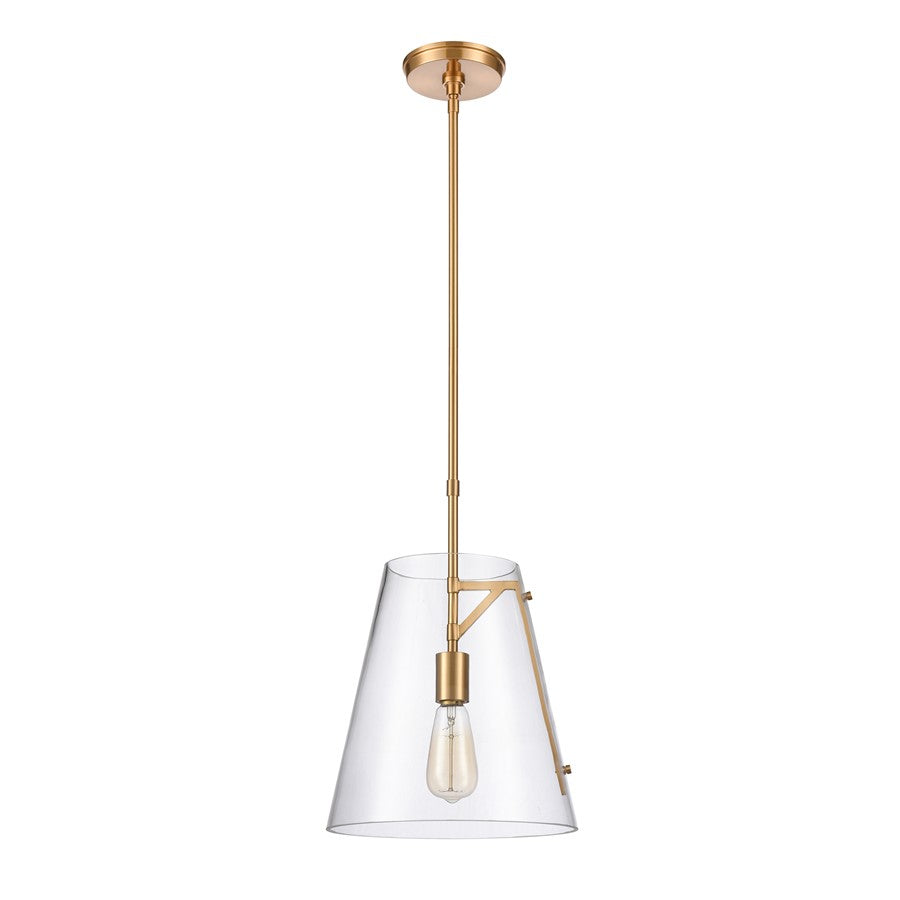 Atlas Lighting Trustle 11in 1-Light Pendant | Modern Industrial Satin Brass and Clear Glass | Kitchen Island & Dining Room | Model CL11839-BS