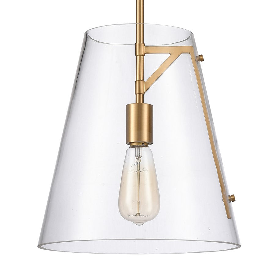 Atlas Lighting Trustle 11in 1-Light Pendant | Modern Industrial Satin Brass and Clear Glass | Kitchen Island & Dining Room | Model CL11839-BS