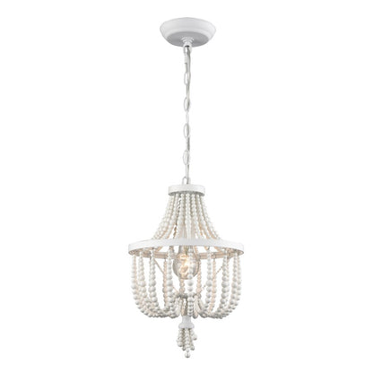 Atlas Lighting Virgin Queen 10in 1-Light Mini Pendant | Transitional White and Wood/Bamboo | Kitchen Island & Dining Room | Model CL11843-WH