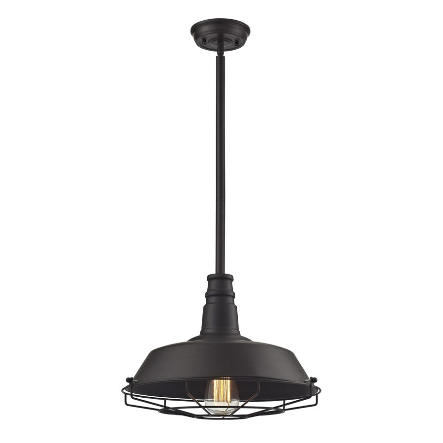 Atlas Lighting Warehouse Pendant 15in 1-Light Pendant | Industrial Oil Rubbed Bronze and Metal | Kitchen Island & Dining Room | Model CL11844-BZ