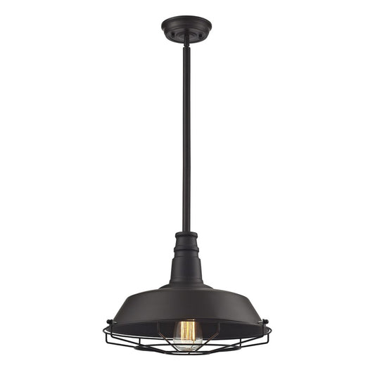 Atlas Lighting Warehouse Pendant 15in 1-Light Pendant | Industrial Oil Rubbed Bronze and Metal | Kitchen Island & Dining Room | Model CL11844-BZ