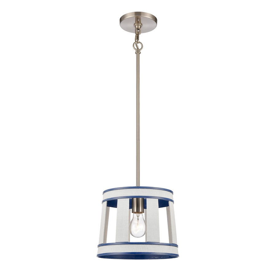 Atlas Lighting White Burlap 10in 1-Light Pendant | Coastal Ocean Blue and White Burlap | Kitchen Island & Dining Room | Model CL11845-WH