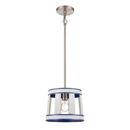 Atlas Lighting White Burlap 10in 1-Light Pendant | Coastal Ocean Blue and White Burlap | Kitchen Island & Dining Room | Model CL11845-WH