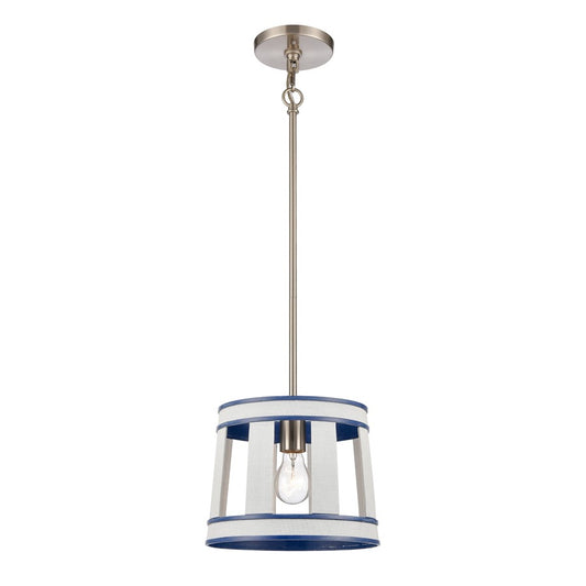 Atlas Lighting White Burlap 10in 1-Light Pendant | Coastal Ocean Blue and White Burlap | Kitchen Island & Dining Room | Model CL11845-WH