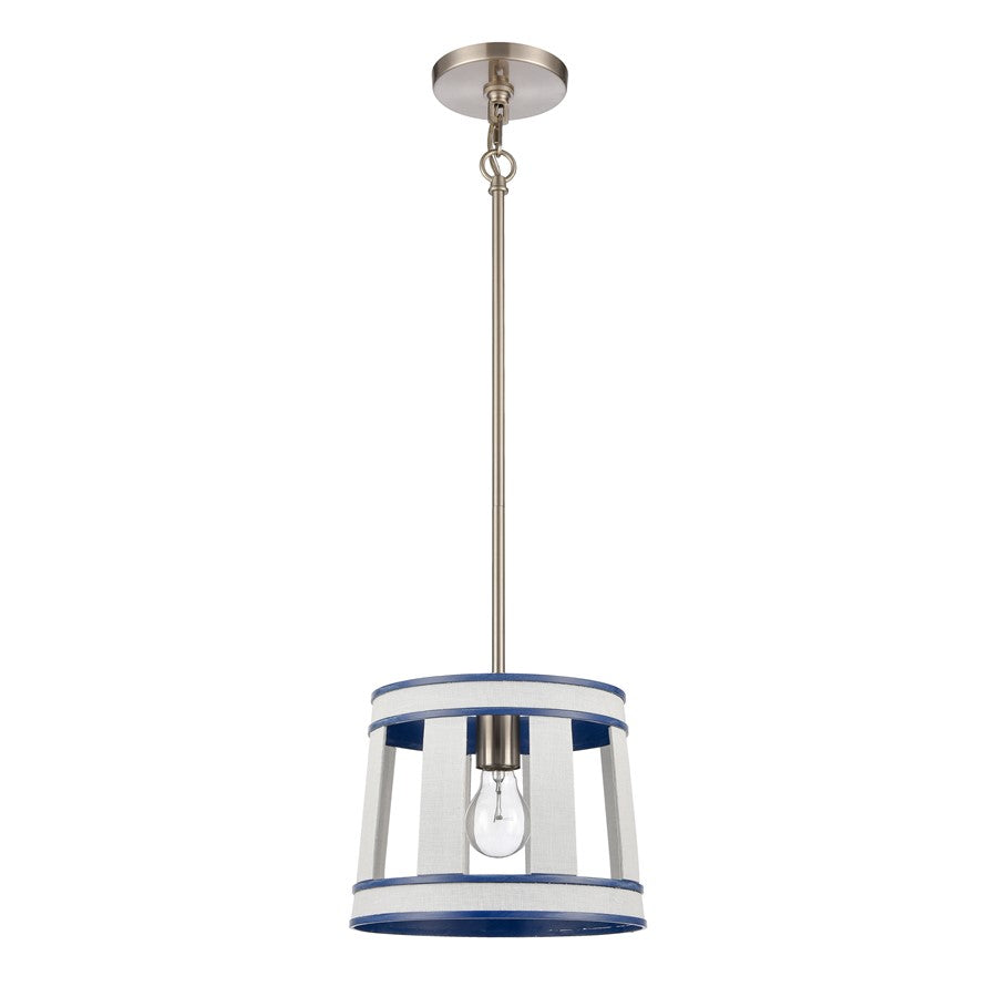 Atlas Lighting White Burlap 10in 1-Light Pendant | Coastal Ocean Blue and White Burlap | Kitchen Island & Dining Room | Model CL11845-WH