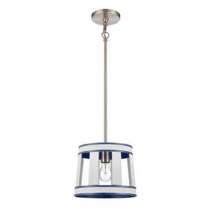 Atlas Lighting White Burlap 10in 1-Light Pendant | Coastal Ocean Blue and White Burlap | Kitchen Island & Dining Room | Model CL11845-WH