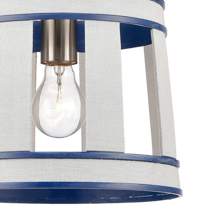 Atlas Lighting White Burlap 10in 1-Light Pendant | Coastal Ocean Blue and White Burlap | Kitchen Island & Dining Room | Model CL11845-WH