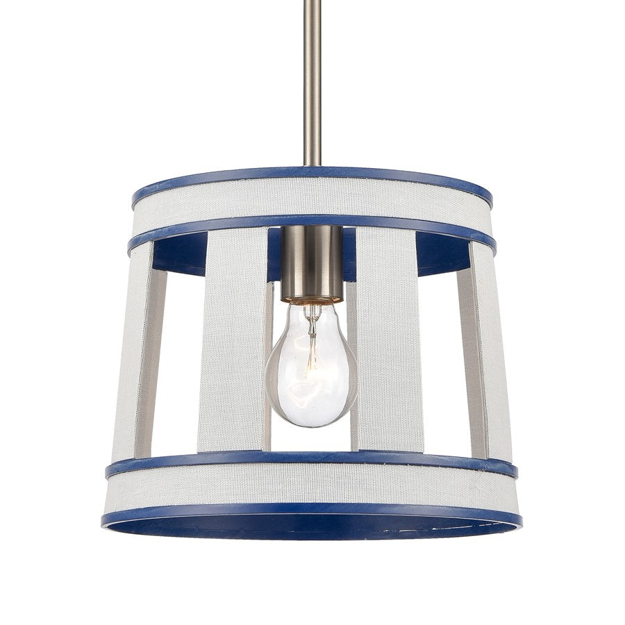 Atlas Lighting White Burlap 10in 1-Light Pendant | Coastal Ocean Blue and White Burlap | Kitchen Island & Dining Room | Model CL11845-WH