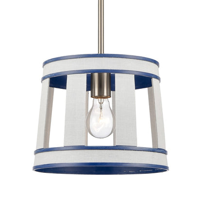 Atlas Lighting White Burlap 10in 1-Light Pendant | Coastal Ocean Blue and White Burlap | Kitchen Island & Dining Room | Model CL11845-WH