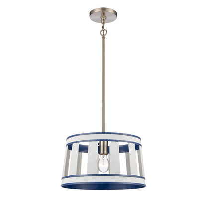 Atlas Lighting White Burlap 14in 1-Light Pendant | Coastal White and Ocean Blue Burlap Shade | Kitchen Island & Dining Room | Model CL11846-WH