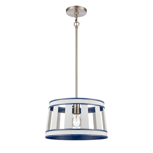 Atlas Lighting White Burlap 14in 1-Light Pendant | Coastal White and Ocean Blue Burlap Shade | Kitchen Island & Dining Room | Model CL11846-WH