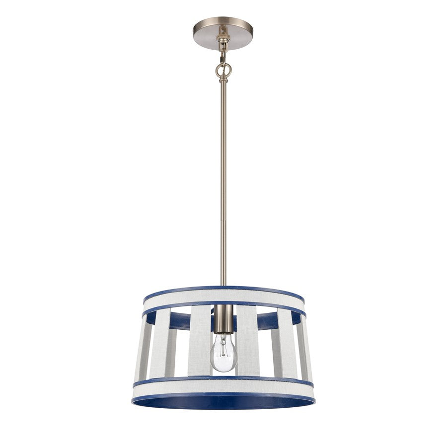 Atlas Lighting White Burlap 14in 1-Light Pendant | Coastal White and Ocean Blue Burlap Shade | Kitchen Island & Dining Room | Model CL11846-WH