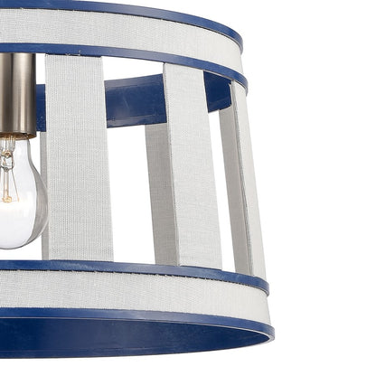 Atlas Lighting White Burlap 14in 1-Light Pendant | Coastal White and Ocean Blue Burlap Shade | Kitchen Island & Dining Room | Model CL11846-WH
