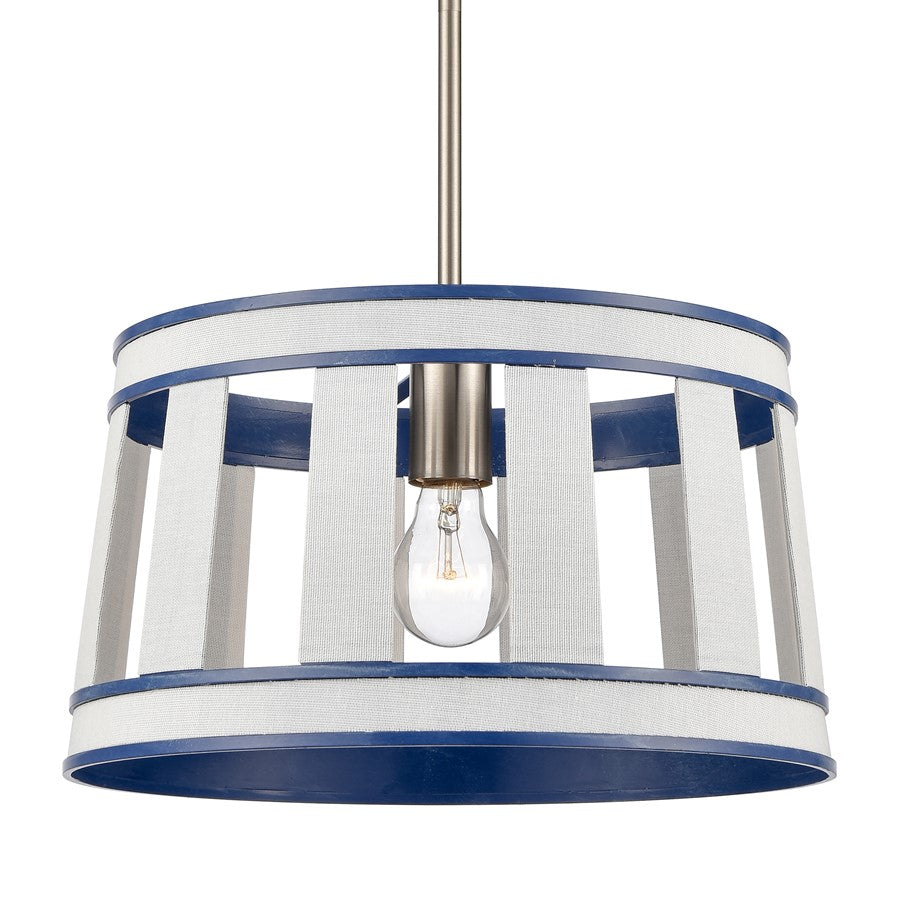 Atlas Lighting White Burlap 14in 1-Light Pendant | Coastal White and Ocean Blue Burlap Shade | Kitchen Island & Dining Room | Model CL11846-WH