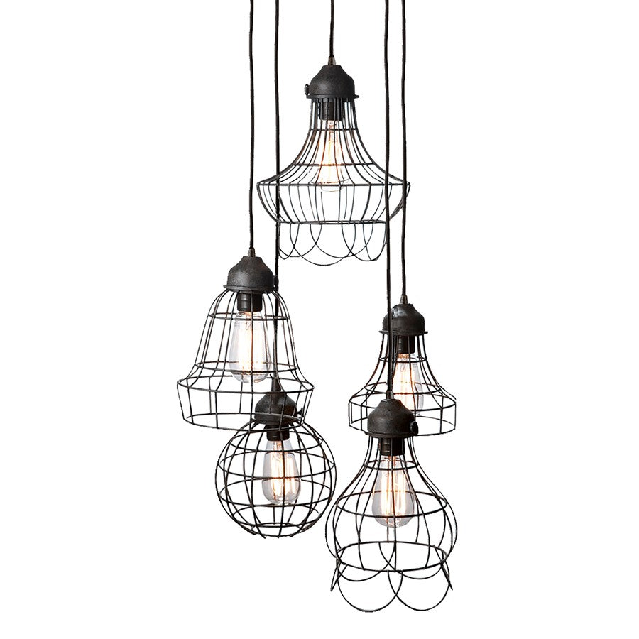 Atlas Lighting Wire 15in 5-Light Pendant | Transitional Oil Rubbed Bronze and Black Metal Lantern | Kitchen Island & Dining Room | Model CL11849-BK