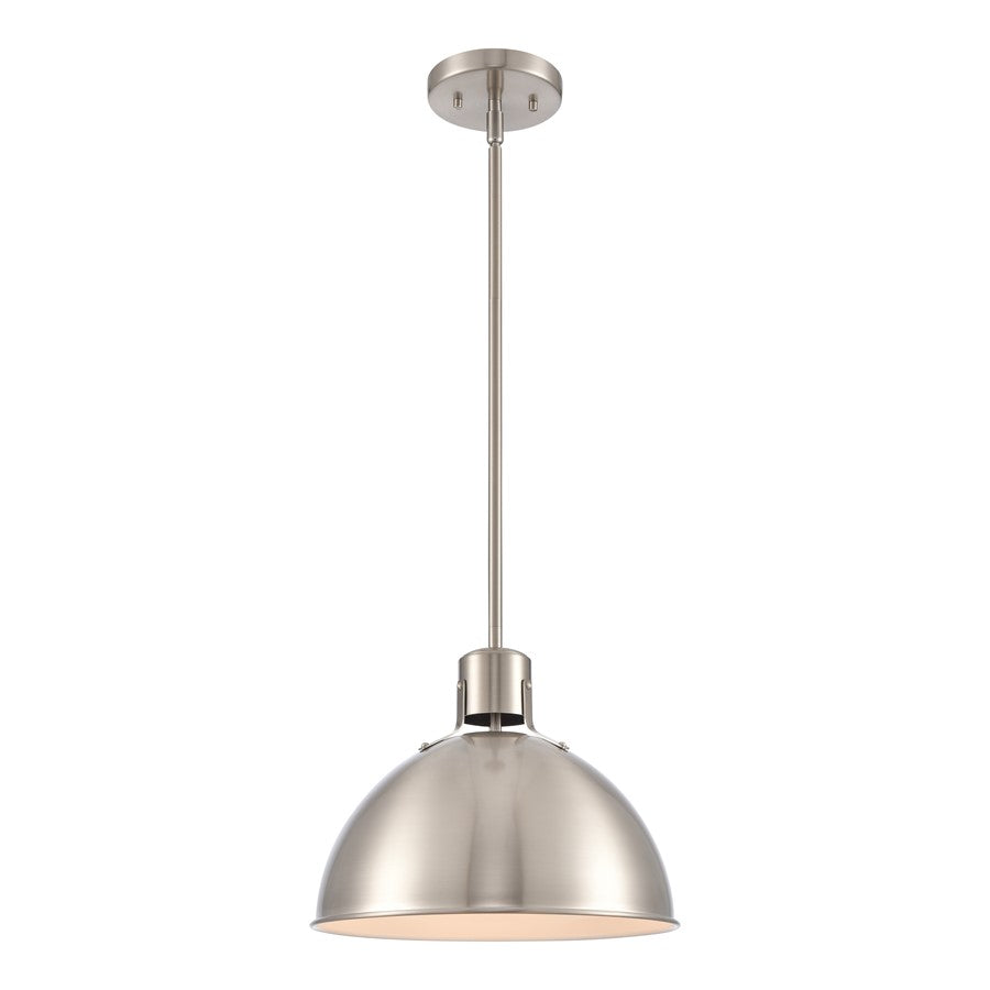 Atlas Lighting Zayne 12in 1-Light Pendant | Modern Brushed Nickel and Silver Metal Dome | Kitchen Island & Dining Room | Model CL11850-NK