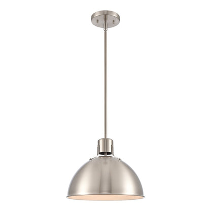 Atlas Lighting Zayne 12in 1-Light Pendant | Modern Brushed Nickel and Silver Metal Dome | Kitchen Island & Dining Room | Model CL11850-NK