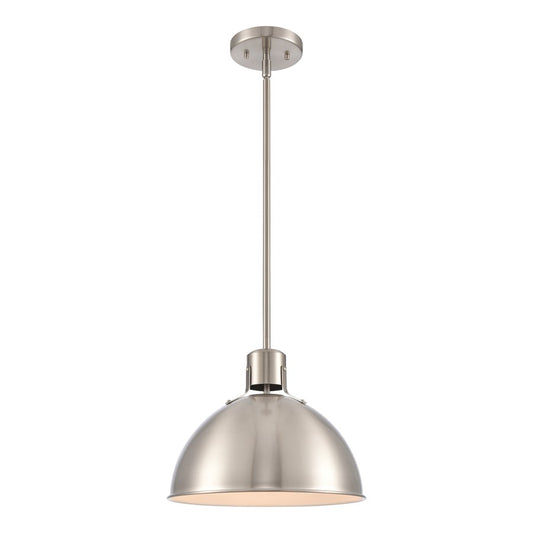 Atlas Lighting Zayne 12in 1-Light Pendant | Modern Brushed Nickel and Silver Metal Dome | Kitchen Island & Dining Room | Model CL11850-NK