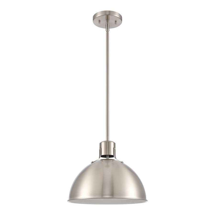 Atlas Lighting Zayne 12in 1-Light Pendant | Modern Brushed Nickel and Silver Metal Dome | Kitchen Island & Dining Room | Model CL11850-NK