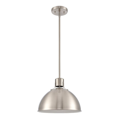 Atlas Lighting Zayne 12in 1-Light Pendant | Modern Brushed Nickel and Silver Metal Dome | Kitchen Island & Dining Room | Model CL11850-NK
