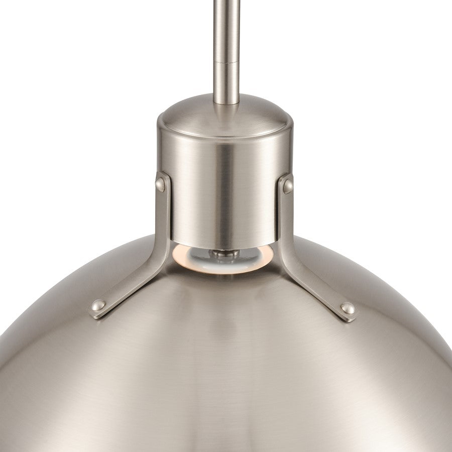 Atlas Lighting Zayne 12in 1-Light Pendant | Modern Brushed Nickel and Silver Metal Dome | Kitchen Island & Dining Room | Model CL11850-NK