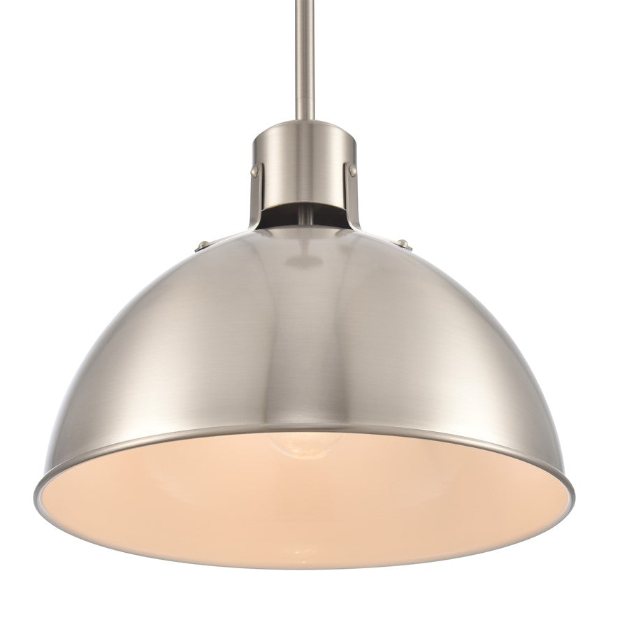 Atlas Lighting Zayne 12in 1-Light Pendant | Modern Brushed Nickel and Silver Metal Dome | Kitchen Island & Dining Room | Model CL11850-NK