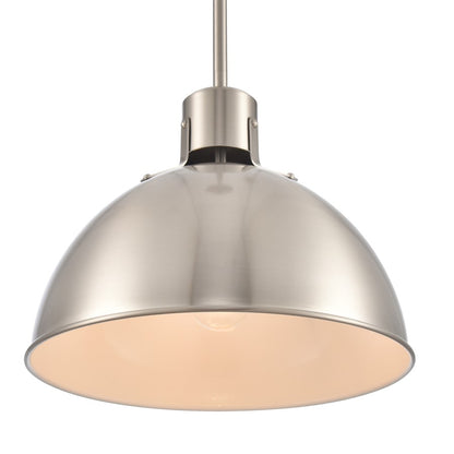 Atlas Lighting Zayne 12in 1-Light Pendant | Modern Brushed Nickel and Silver Metal Dome | Kitchen Island & Dining Room | Model CL11850-NK