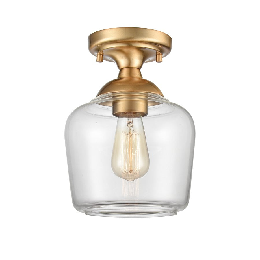 Atlas Lighting Agnes 8in 1-Light Semi-Flush Mount | Transitional Satin Brass and Clear Glass | Hallway & Entryway | 10.5in H | Model CL11854-BS