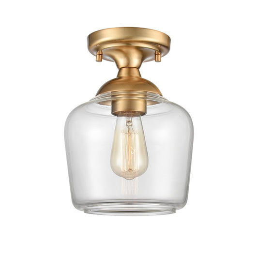 Atlas Lighting Agnes 8in 1-Light Semi-Flush Mount | Transitional Satin Brass and Clear Glass | Hallway & Entryway | 10.5in H | Model CL11854-BS