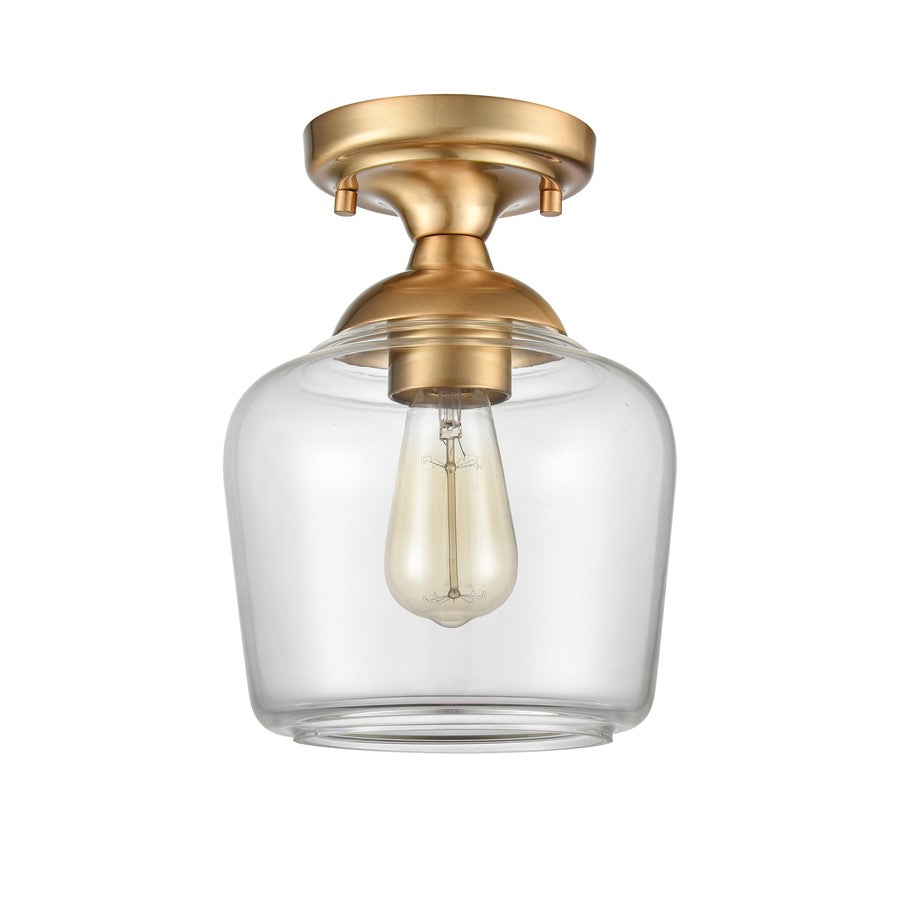 Atlas Lighting Agnes 8in 1-Light Semi-Flush Mount | Transitional Satin Brass and Clear Glass | Hallway & Entryway | 10.5in H | Model CL11854-BS