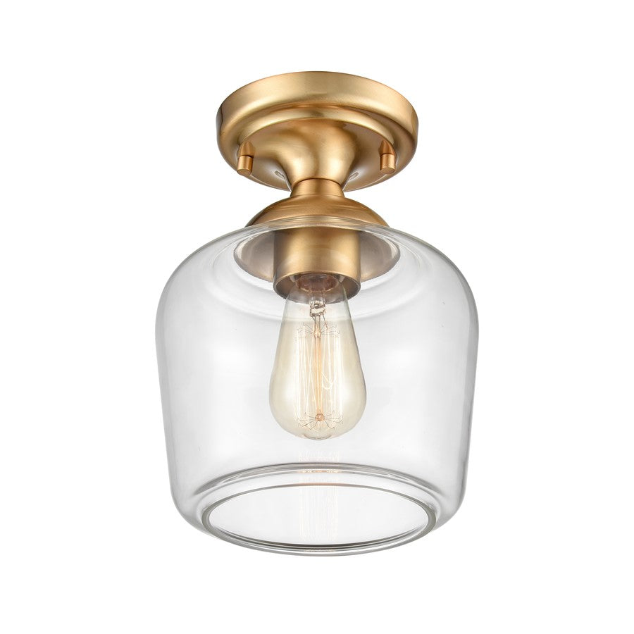 Atlas Lighting Agnes 8in 1-Light Semi-Flush Mount | Transitional Satin Brass and Clear Glass | Hallway & Entryway | 10.5in H | Model CL11854-BS