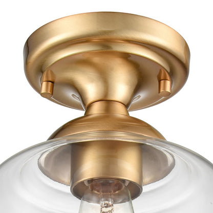 Atlas Lighting Agnes 8in 1-Light Semi-Flush Mount | Transitional Satin Brass and Clear Glass | Hallway & Entryway | 10.5in H | Model CL11854-BS