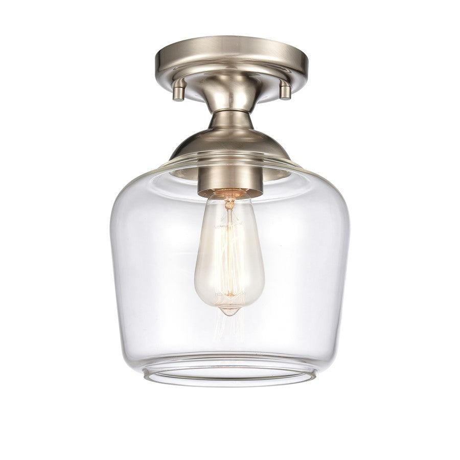 Atlas Lighting Agnes 8in 1-Light Semi Flush Mount | Transitional Satin Nickel and Clear Glass | Hallway & Small Bedroom | Model CL11854-NK