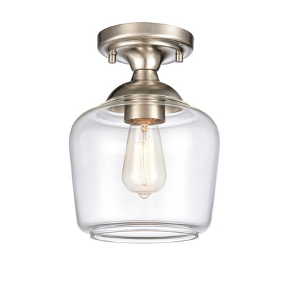 Atlas Lighting Agnes 8in 1-Light Semi Flush Mount | Transitional Satin Nickel and Clear Glass | Hallway & Small Bedroom | Model CL11854-NK
