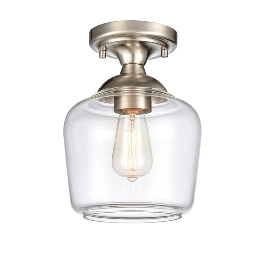 Atlas Lighting Agnes 8in 1-Light Semi Flush Mount | Transitional Satin Nickel and Clear Glass | Hallway & Small Bedroom | Model CL11854-NK