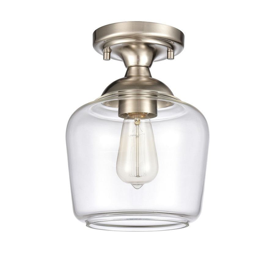 Atlas Lighting Agnes 8in 1-Light Semi Flush Mount | Transitional Satin Nickel and Clear Glass | Hallway & Small Bedroom | Model CL11854-NK
