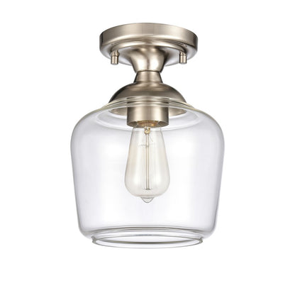 Atlas Lighting Agnes 8in 1-Light Semi Flush Mount | Transitional Satin Nickel and Clear Glass | Hallway & Small Bedroom | Model CL11854-NK