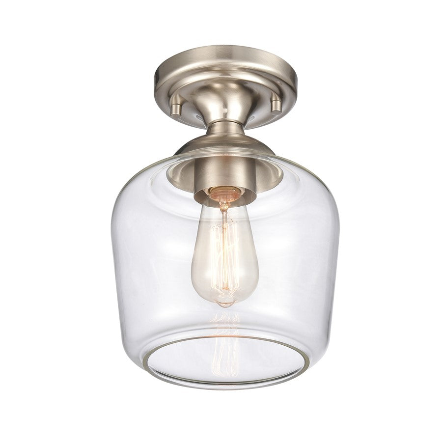 Atlas Lighting Agnes 8in 1-Light Semi Flush Mount | Transitional Satin Nickel and Clear Glass | Hallway & Small Bedroom | Model CL11854-NK