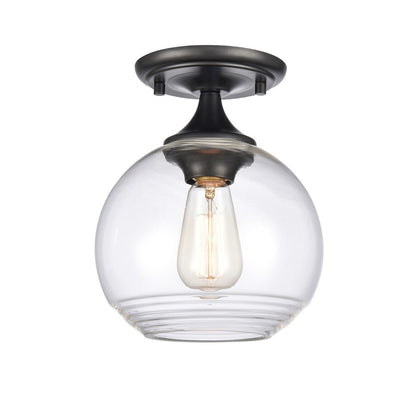 Atlas Lighting Angie 8in 1-Light Semi Flush Mount | Transitional Matte Black and Clear Glass | Hallway & Small Bedroom | Model CL11857-BK