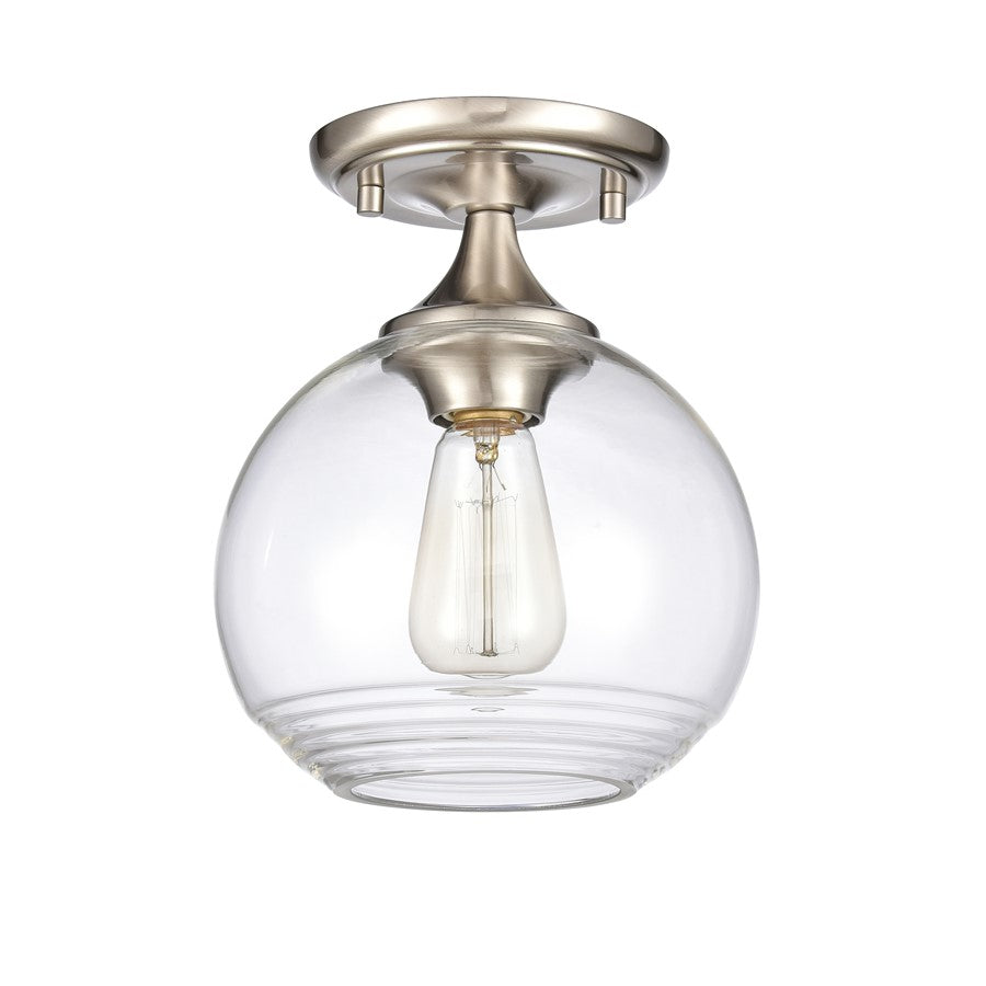 Atlas Lighting Angie 8in 1-Light Semi Flush Mount | Transitional Satin Nickel and Clear Glass | Hallway & Small Bedroom | Model CL11857-NK